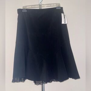 Stretch Black A-Line Skirt with Lace Trim